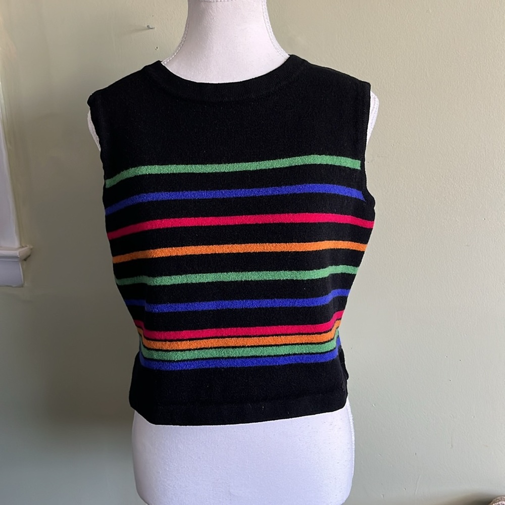 Black Sleeveless Stripe Knit Sweater Vest - Multicolor